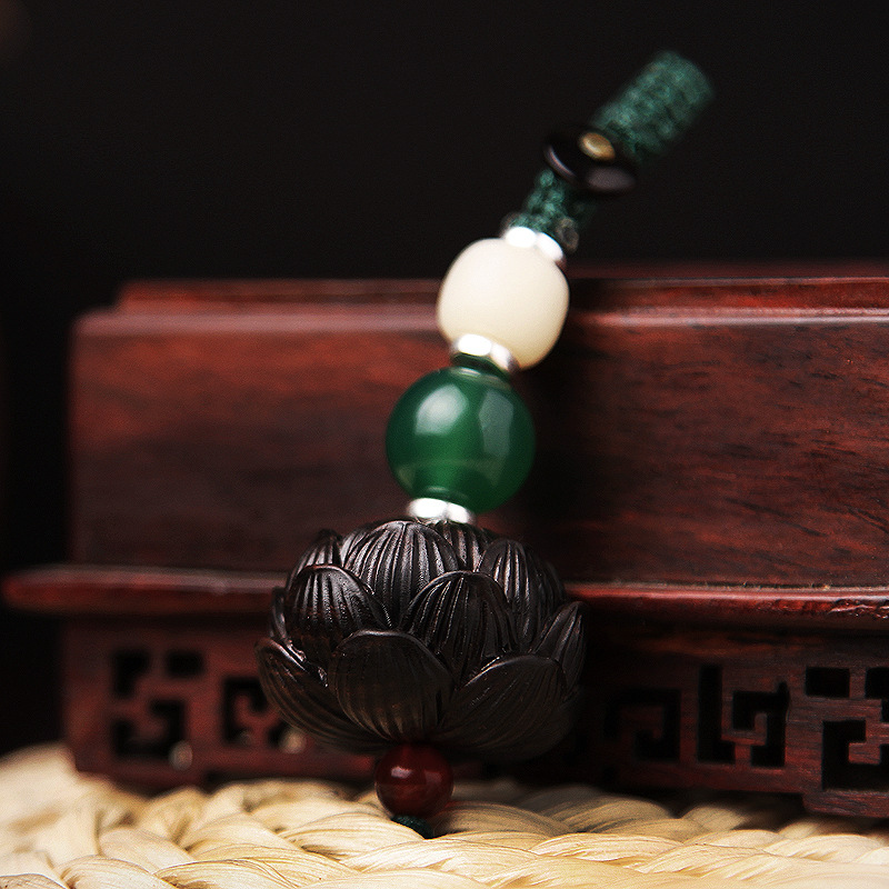 个性创意c手工木雕黑檀莲花汽车钥匙扣红木工艺品创意挂饰钥匙链