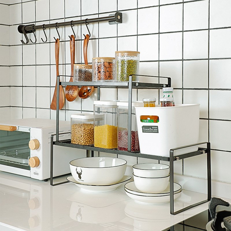 1层家用分层厨房架调料s置物架叠加收纳架简约防滑收纳铁艺可拆卸