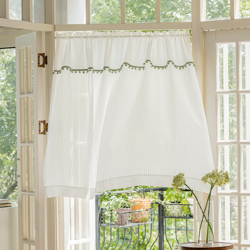 法式门帘隔断帘透光半帘短帘家用蕾F丝纱帘卧室飘窗窗户纱厨房窗