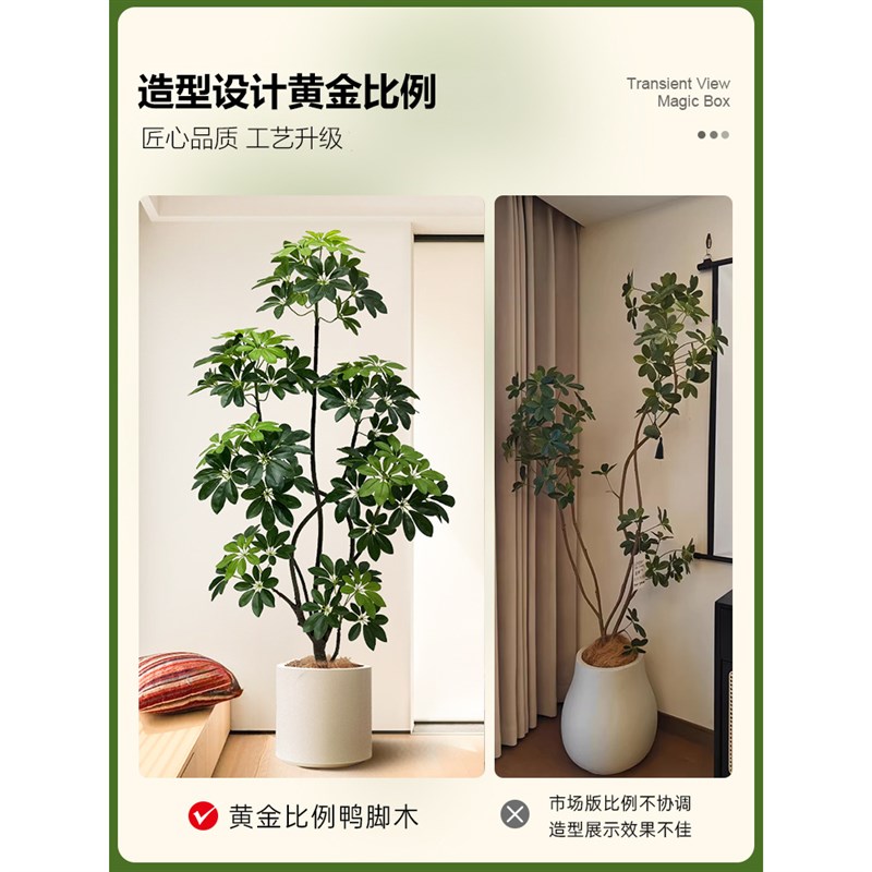 电视柜旁边落地摆件大型室内x客厅沙发旁边假植物鸭脚木仿真绿植