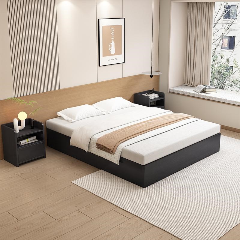 实木床板简约f现代黑色榻榻米无床头地台床落地家用卧室民宿排骨