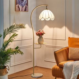 氛围落地灯 复古客厅卧室床头立式 新款 ins奶油风置物架vintage法式