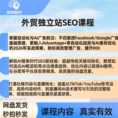 外贸社媒全链路获客教程跨境广告实操课AI社媒营销SEO引流独立站