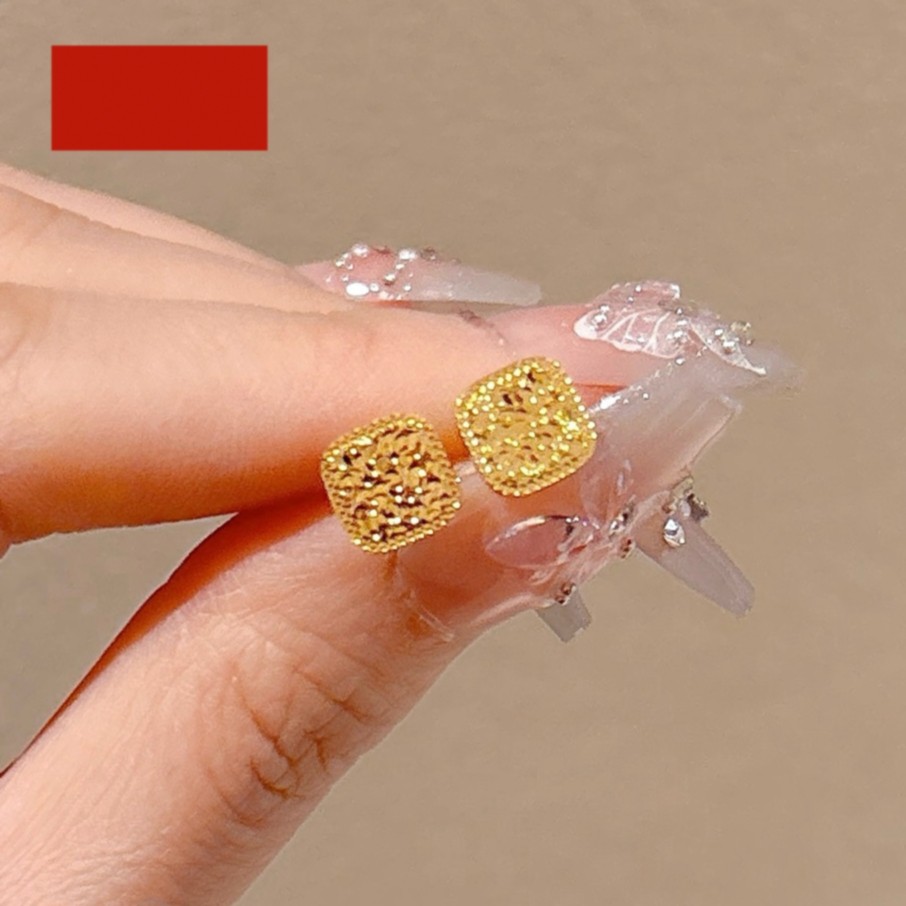 潮港福18K金方糖碎冰冰耳钉 女纯银方块方形耳饰黄金碎金金送礼潮,饰品/流行首饰/时尚饰品新,耳钉,淘宝优惠券,粉丝福利购,淘宝优惠卷