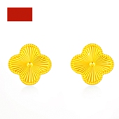 調太幅18K金幸运四叶草镭射耳钉 女纯银车花花朵耳饰黄金轻奢送礼