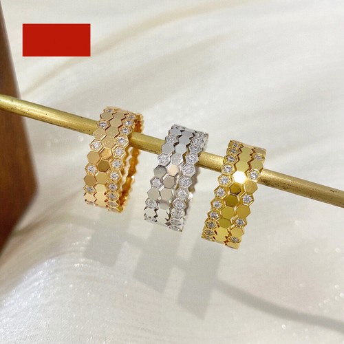 潮港福18K金蜂巢戒指素圈叠戴潮