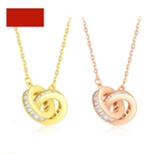 潮港福18K金环环相扣项链 女纯银玫瑰金镶钻圆环双环锁骨链送礼潮