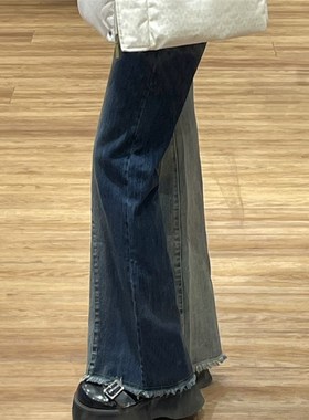 现货渐变设计感微喇牛仔裤女202A4新款高腰胖mm大码显瘦复古马蹄