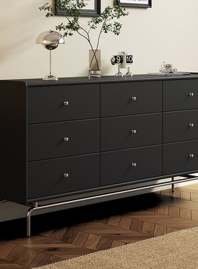 速发法置复古黑色实木九斗柜卧室客厅抽物式物柜储屉收纳沙发边柜