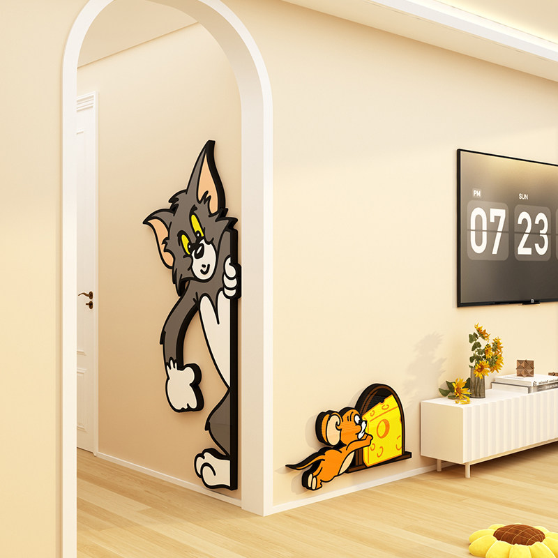 速发猫和老鼠电视机背景大白墙面装饰画挂件2025新款贴纸自粘改造
