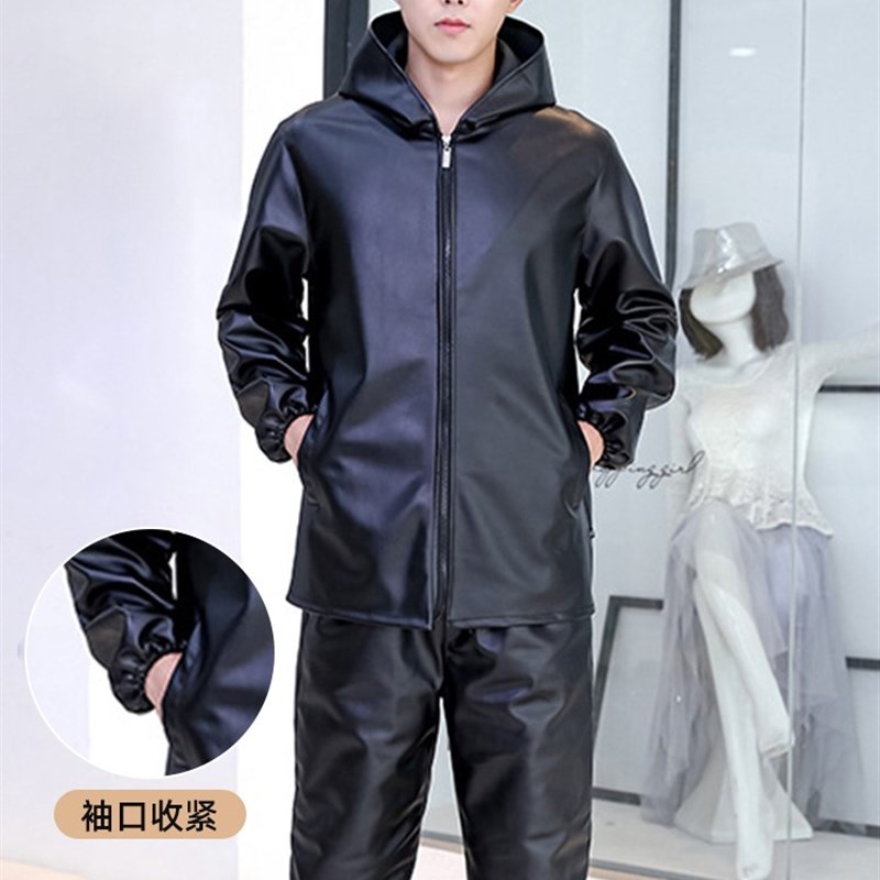 速发皮革加厚P水防U防油厚罩衣大人男时尚工厨服作房家用围裙长袖