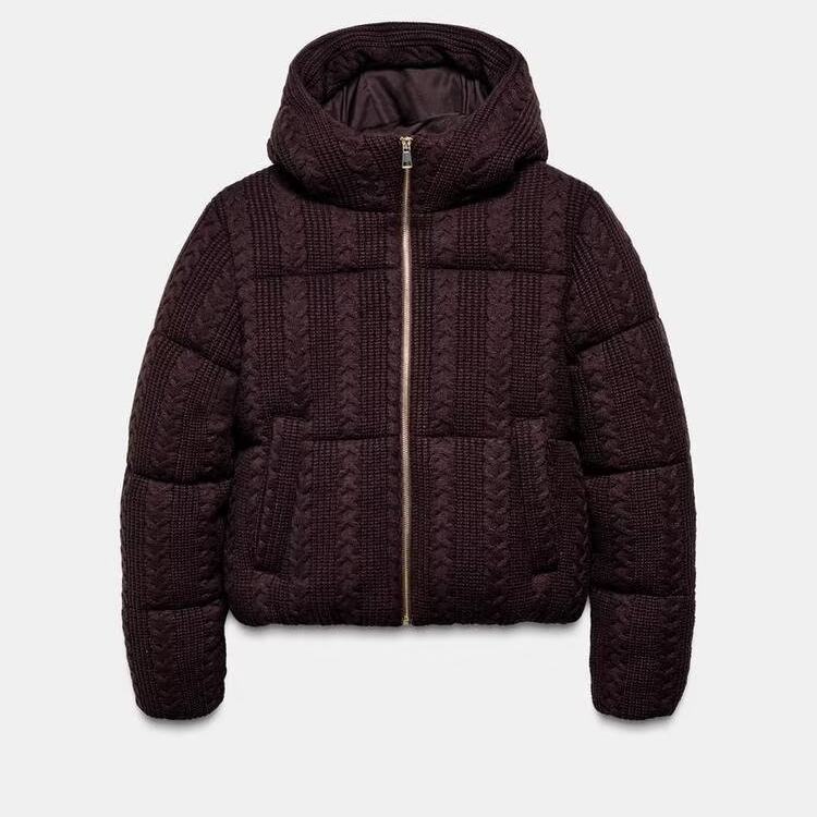 针织短款连帽拉链保暖厚款外套女