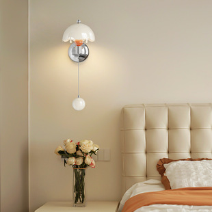 拉线开关壁灯中古床头灯2025新款风法式奶油蛋壳卧室具灯护眼灯墙