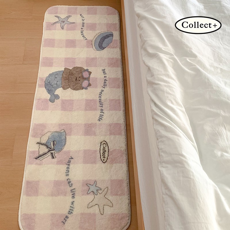 艺术收藏夹 黑i皮小猫 仿羊绒地毯床边毯卧室客厅家用长条毯ins