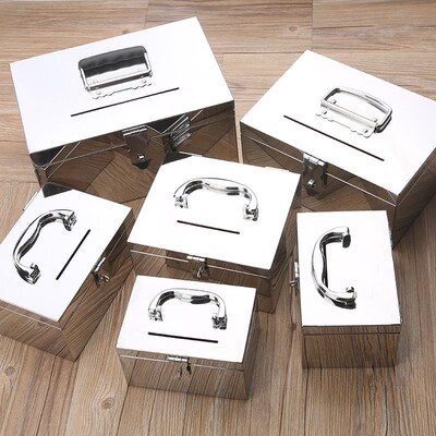 小密码箱收纳盒装钱盒不锈钢存钱箱带锁箱子储物R箱装硬币的储钱