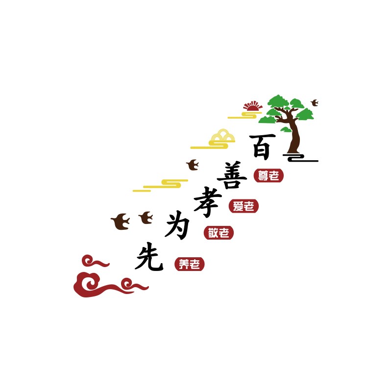 老年活动中心楼梯台阶文化墙贴画敬老养老院楼道墙面W装饰标语布