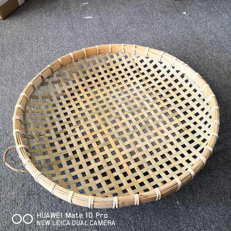 竹筛子家用圆簸箕有孔竹编晾晒筐细孔糠筛中N孔花生筛大孔虾筛海