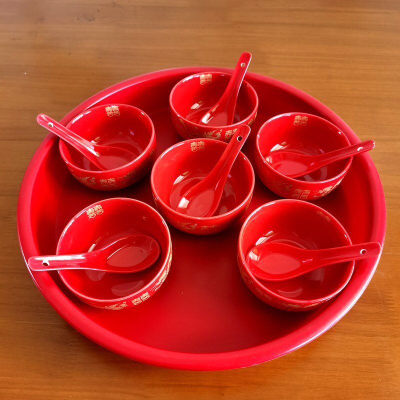 新款结婚陶瓷喜庆红色碗t筷喜碗套装敬酒杯敬茶杯全套男方喜庆用