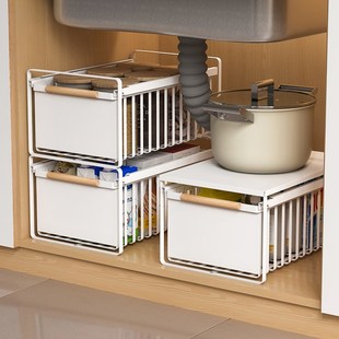 拉篮厨房下水槽置物架抽拉式可叠加浴室J橱柜内分层滑轨抽屉收纳