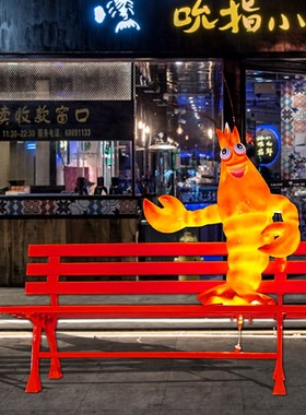 仿真发光小龙虾玻璃钢雕塑螃w蟹摆件餐厅大排档灯箱挂件迎宾装饰