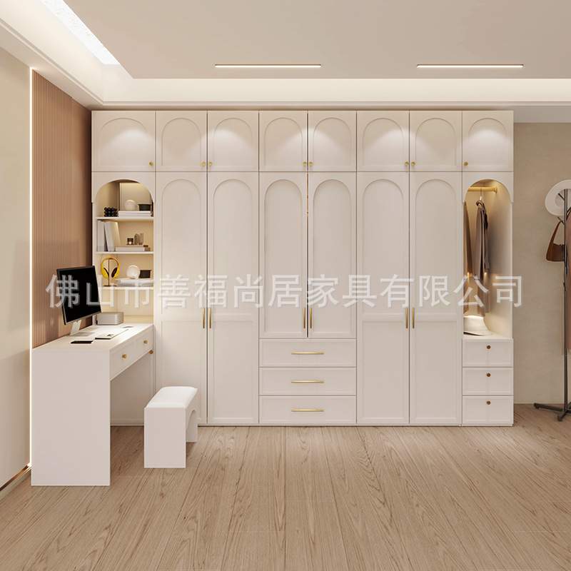 法式轻奢衣柜卧室家用网红奶油风简约现代柜子实木颗粒板储物衣橱