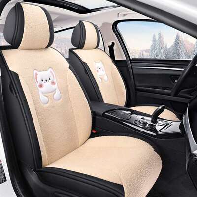 24年新款卡通毛绒保暖冬季汽车坐垫通用分|连体头座椅套座垫