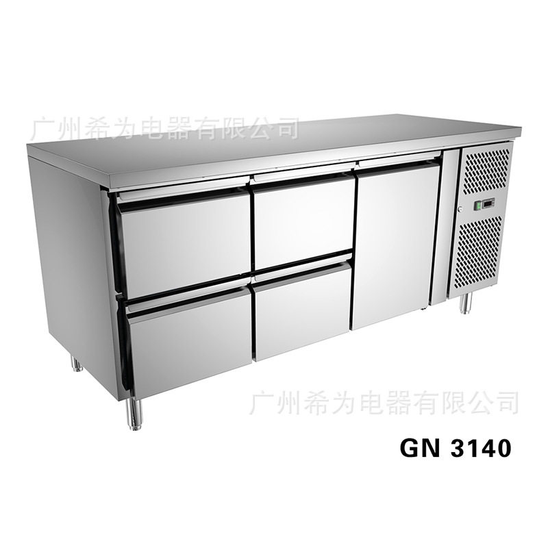 不锈钢打荷台拉门工作台厨房操作案板切菜桌子储物柜沙拉柜商用