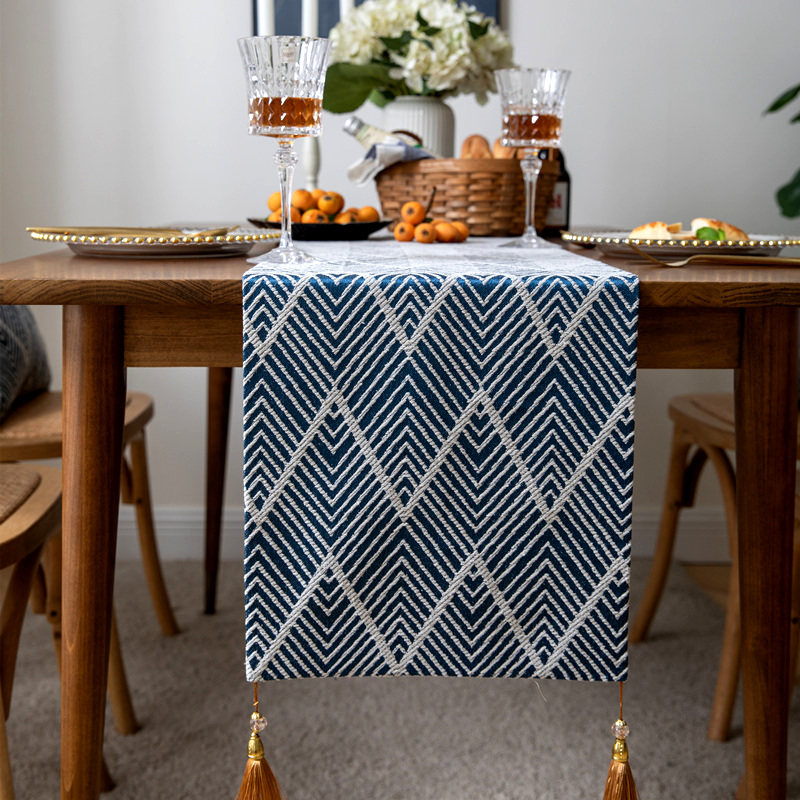 轻奢风桌旗日式棉麻茶几餐桌装饰美式乡村蓝色茶S席长条桌布电视,居家布艺,桌旗,淘宝优惠券,粉丝福利购,淘宝优惠卷