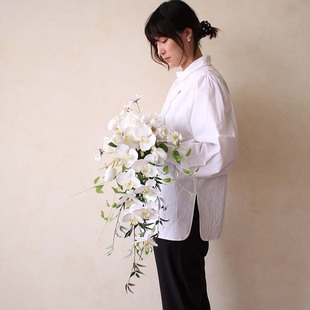 仿真花韩b式瀑布手捧花结婚新娘婚礼花捧白色影楼假花把束拍照道