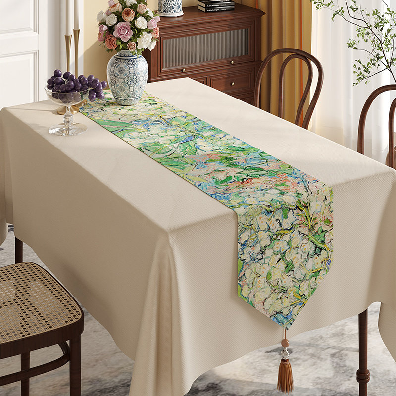 油画轻奢复古防水棉麻三角桌旗带流苏高级感美式茶几Z电视柜盖巾,居家布艺,桌布,淘宝优惠券,粉丝福利购,淘宝优惠卷