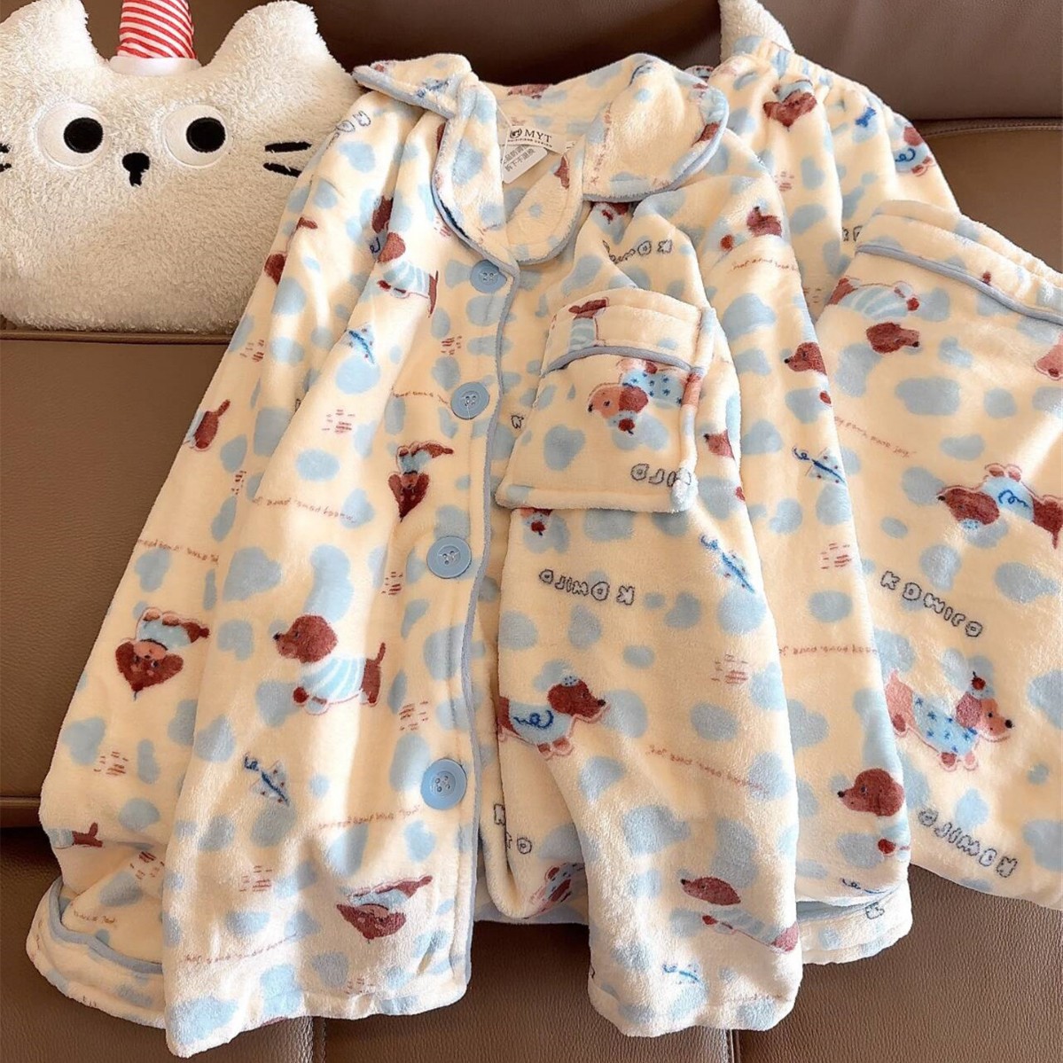 日本品质秋冬季珊瑚绒加绒加厚腊肠狗睡衣女款2025新款卡通可爱长