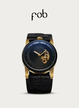 FOB手表男女同款腕表R413法国进口黄金大表盘机械表鳄鱼皮表带