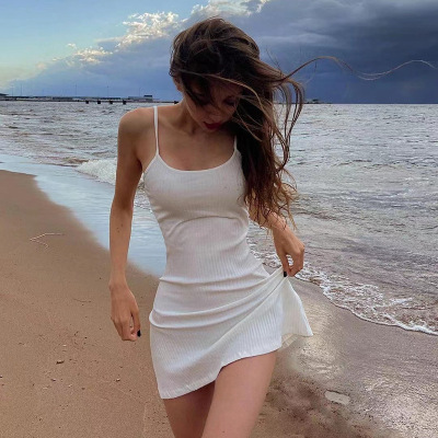 Strap beach dress 欧美夏季纯色吊带裙性感修身包臀沙滩连衣裙女