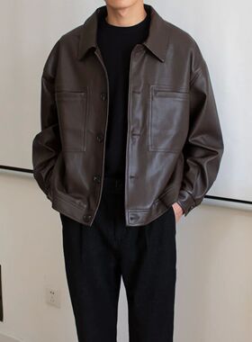 Casual loose motorcycle short leather jacket休闲机车短款皮衣