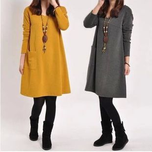 圆领宽松中长款打底裙女Round neck loose mid length base skirt