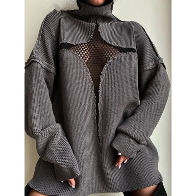 High neck mesh see through loose sweater高领网眼透视宽松毛衣