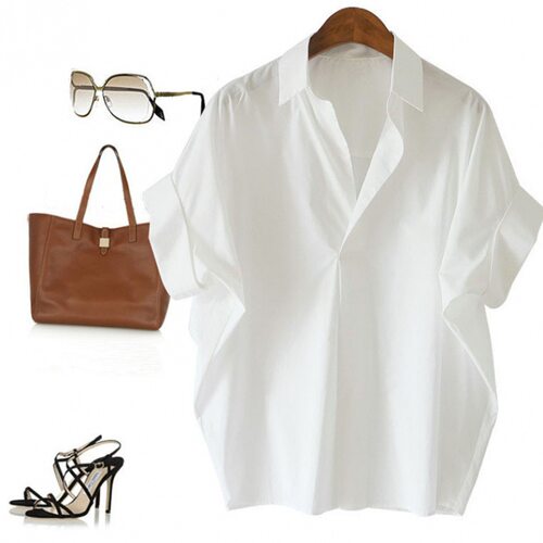 Collar loose bat sleeve collar shirt纯色翻领宽松蝙蝠袖领衬衫