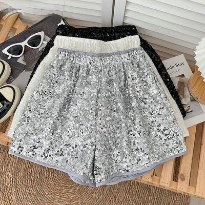 Elastic waist sequin loose casual shorts松紧腰亮片宽松短裤女