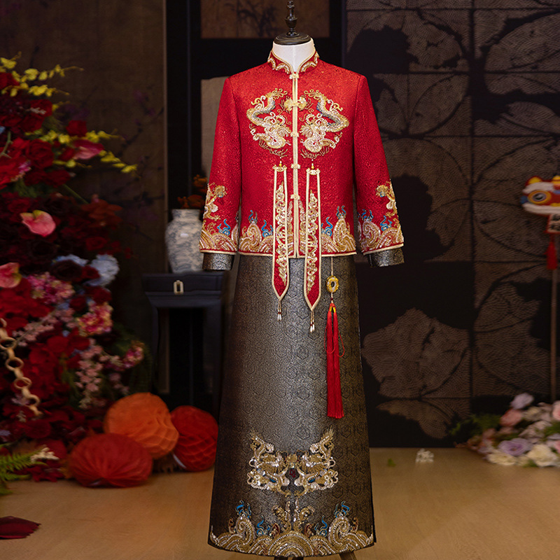 日本品质秀禾服男士新郎装中式礼服红色敬酒服秀和服2025年新款结