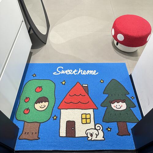 与风与海多巴胺卡通插画风入户地垫防滑刮沙脚垫玄关丝圈可裁剪