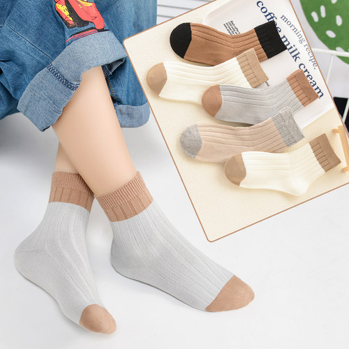 儿童袜秋冬款中筒棉袜子5双大中小童长筒棉袜学生潮流百搭棉袜JX