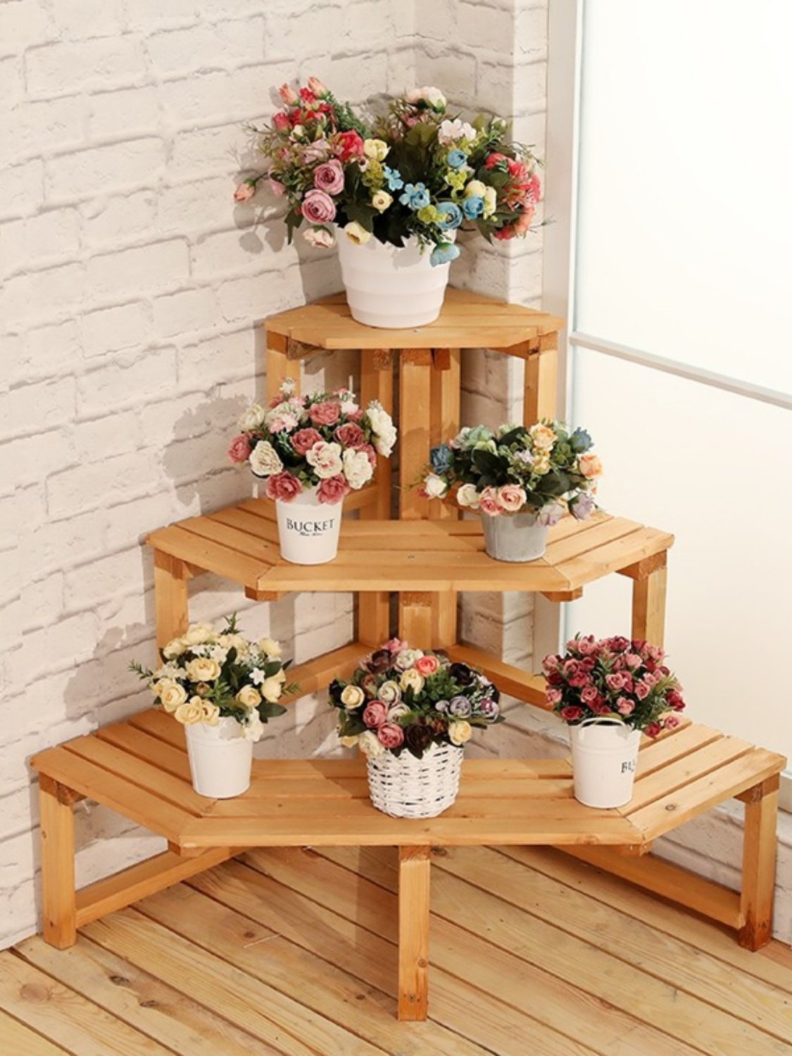 室内实木转角花架墙角架阳台三角拐角多层客厅角落直角多肉植物架