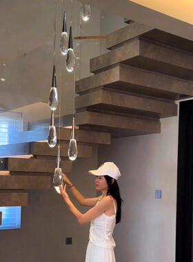 02EST5新款楼2梯间水墅晶吊灯极简复式楼别客厅挑空旋转楼小梯大