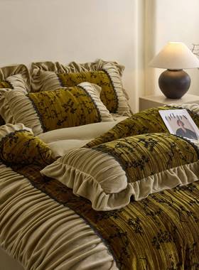 复古未来︱法式冬加厚牛奶绒四件金丝绒季OGX印花套保暖褶与皱边