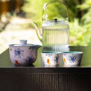 可携旅行XZ31茶具一壶两杯粉色女士烫手抓壶式 营陶防瓷户外露 套装