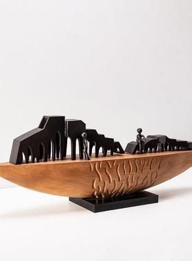 MM-PMBJ-创品意样板间装饰木雕工艺品摆面设店前台售酒楼处玄关桌