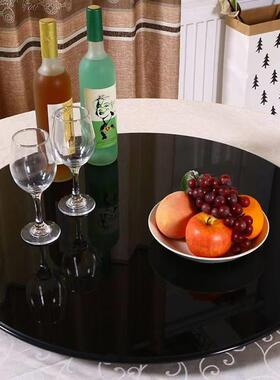 黑色钢璃化玻璃面转盘圆形家用店餐桌圆桌面黑黑色烤漆色玻转茶酒