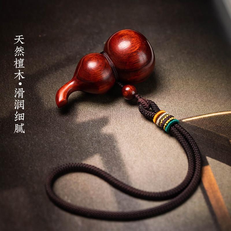 手天然绿檀木葫芦把件男士随身文玩玩把D4155件实木葫盘玩小芦葫