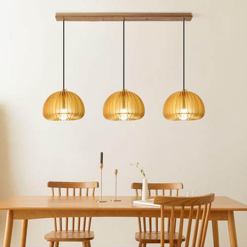 日式灯原木餐厅吊灯三头南瓜灯中风古北欧实木楼复古梯吧AS437台