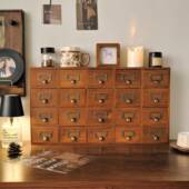 古复木抽屉式 药柜桌面收纳柜化妆品饰药品木盒子中材小型收654654